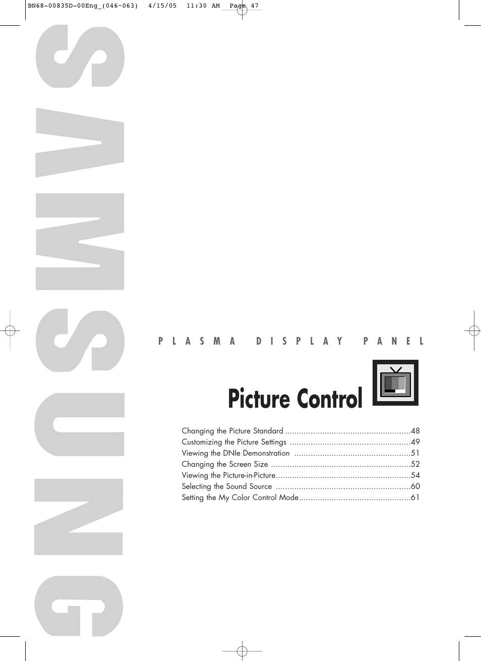 Picture control | Samsung SPR4212X-XAC User Manual | Page 47 / 144