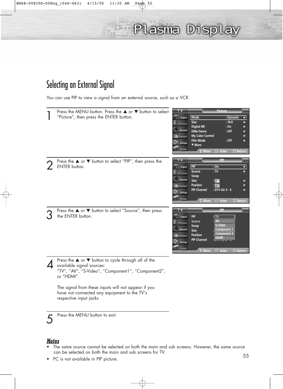 Selecting an external signal | Samsung SPR4212X-XAC User Manual | Page 55 / 144