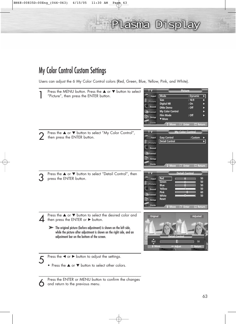 My color control custom settings | Samsung SPR4212X-XAC User Manual | Page 63 / 144