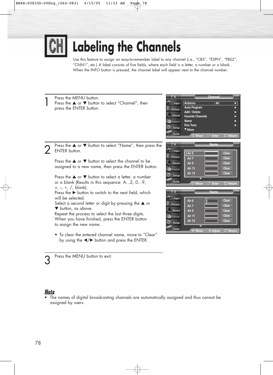 Labeling the channels | Samsung SPR4212X-XAC User Manual | Page 78 / 144