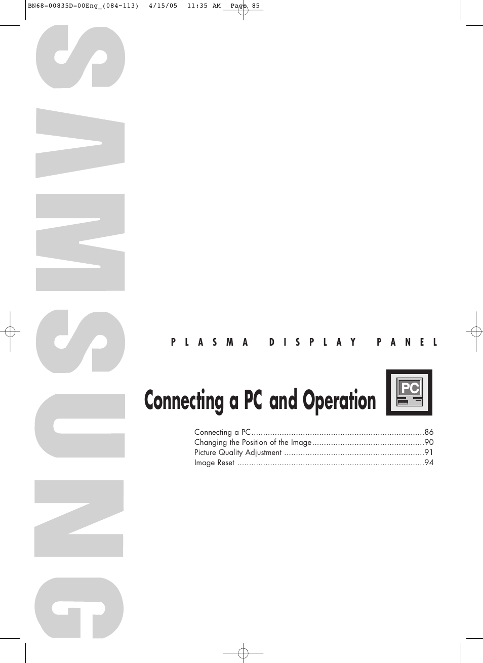 Connecting a pc and operation | Samsung SPR4212X-XAC User Manual | Page 85 / 144