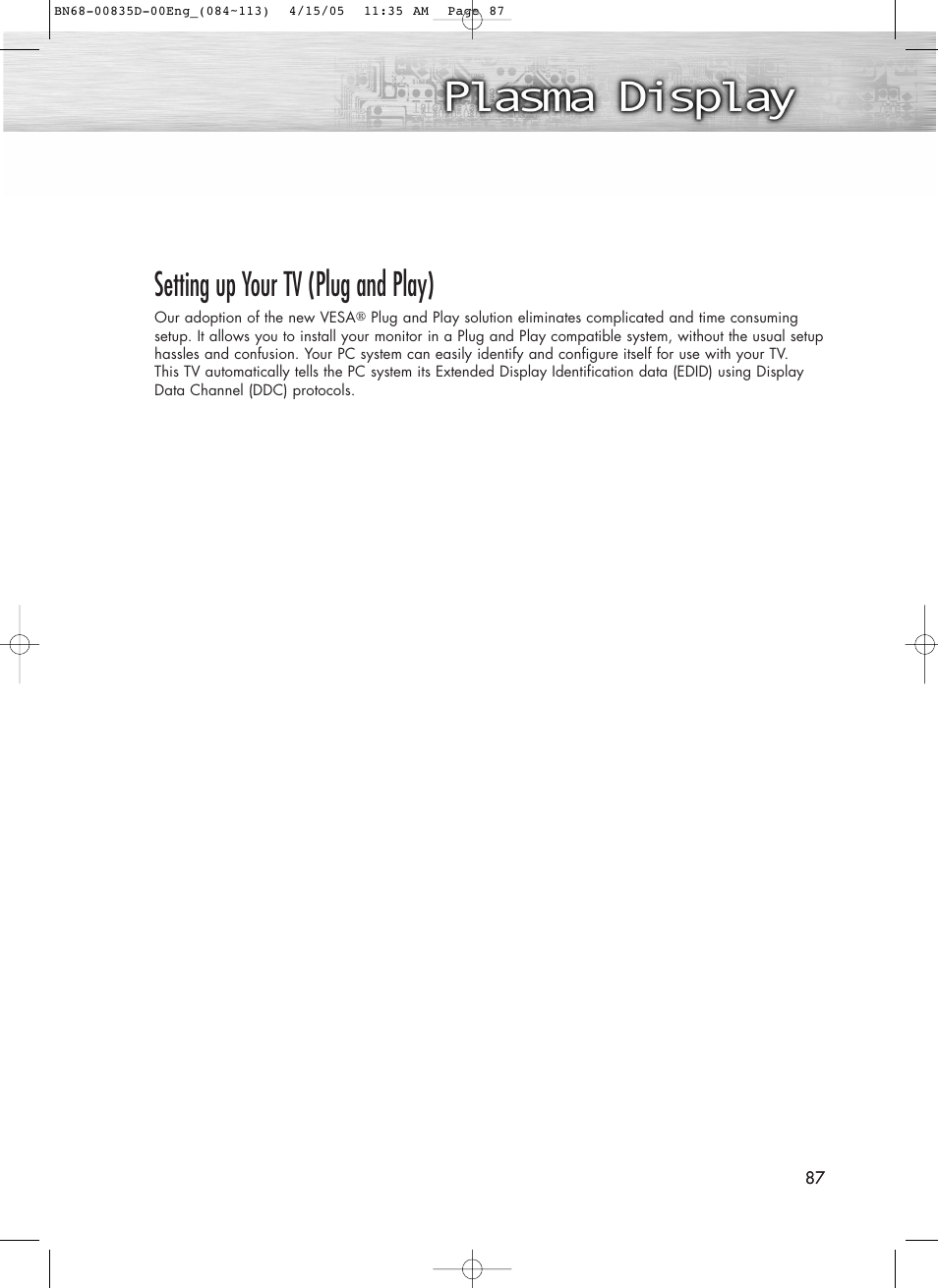 Setting up your tv (plug and play) | Samsung SPR4212X-XAC User Manual | Page 87 / 144