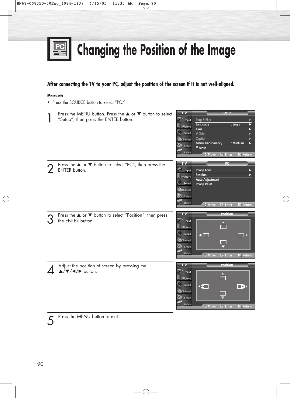 Changing the position of the image | Samsung SPR4212X-XAC User Manual | Page 90 / 144