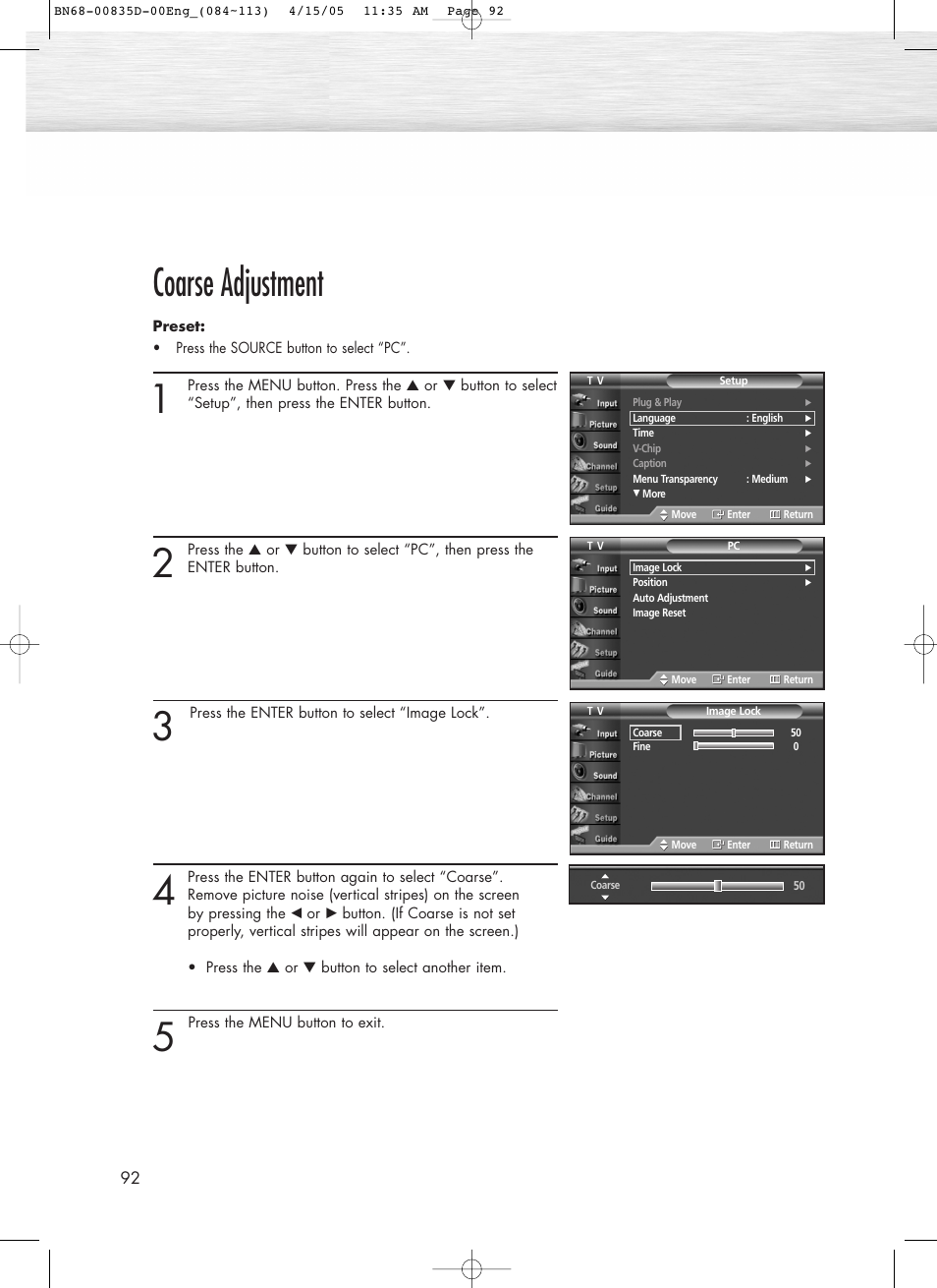 Coarse adjustment | Samsung SPR4212X-XAC User Manual | Page 92 / 144