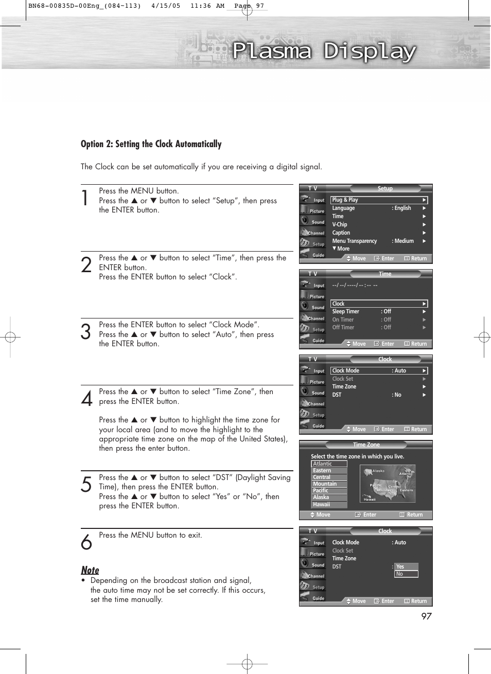 Option 2: setting the clock automatically | Samsung SPR4212X-XAC User Manual | Page 97 / 144