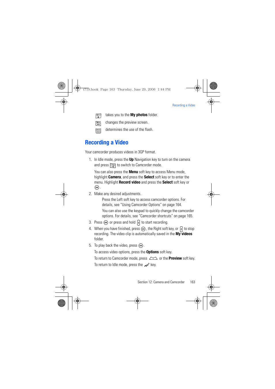 Recording a video | Samsung SGH-T719DSBTMB User Manual | Page 163 / 216