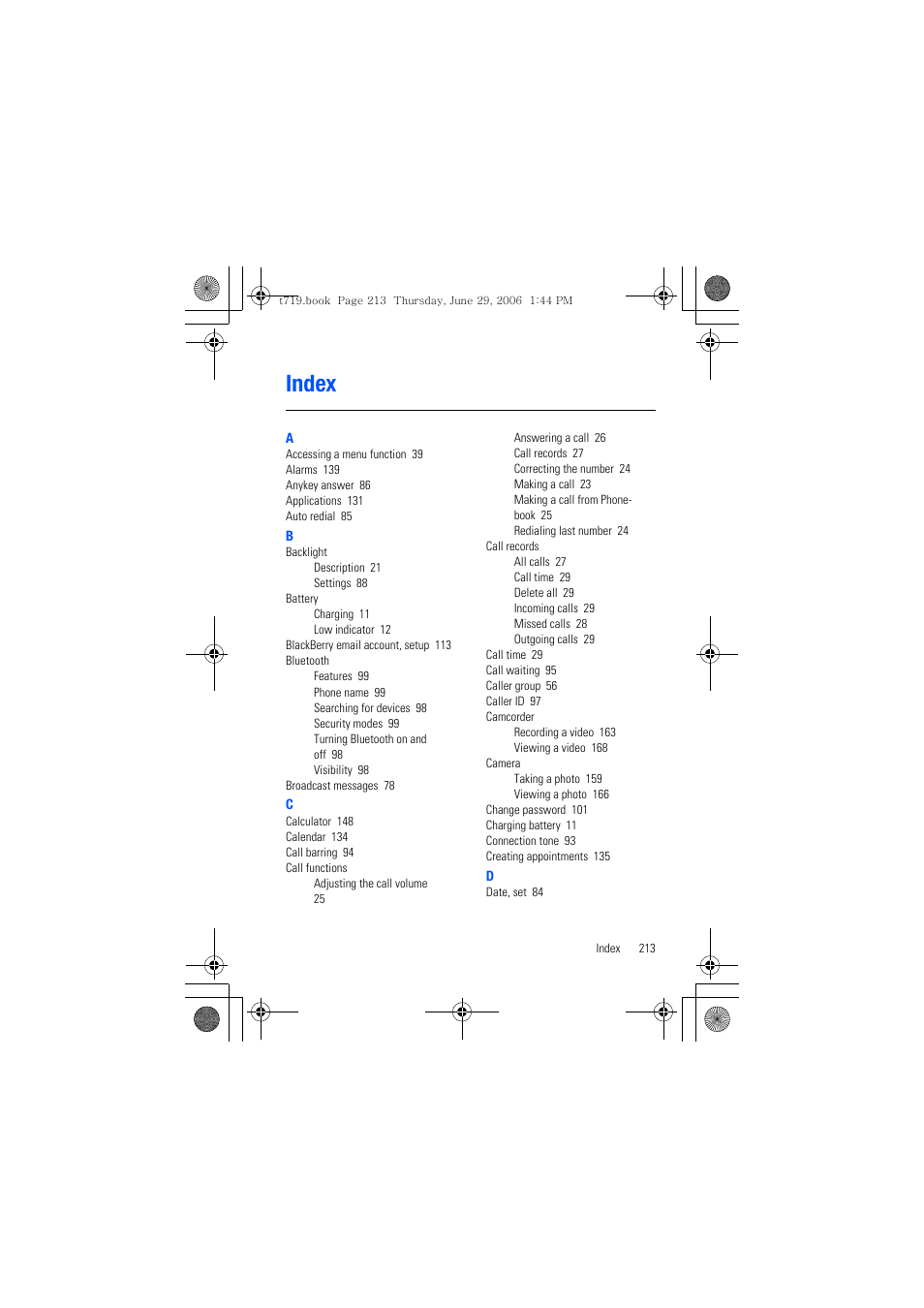 Index | Samsung SGH-T719DSBTMB User Manual | Page 213 / 216