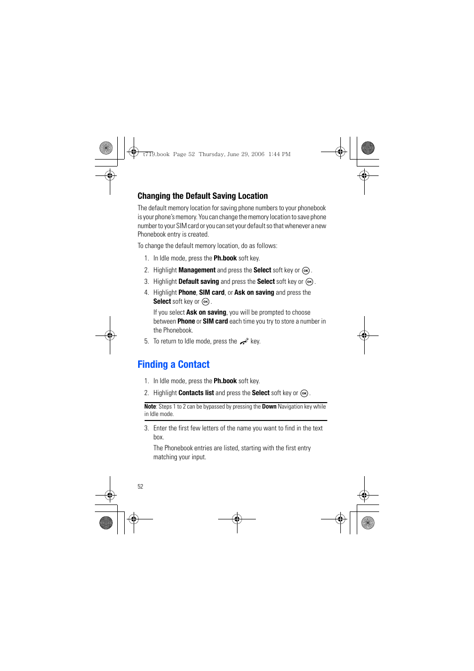 Finding a contact | Samsung SGH-T719DSBTMB User Manual | Page 52 / 216