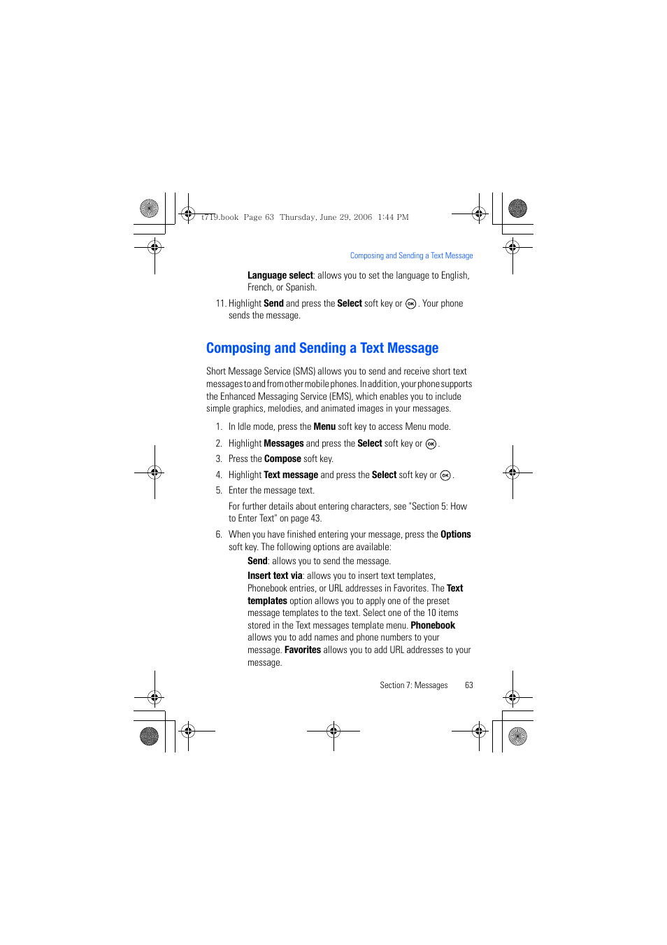 Composing and sending a text message | Samsung SGH-T719DSBTMB User Manual | Page 63 / 216