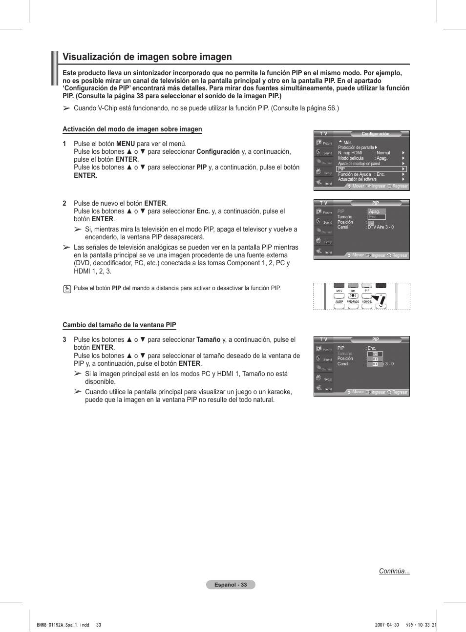 Visualización de imagen sobre imagen | Samsung HPT4234X-XAA User Manual | Page 101 / 136