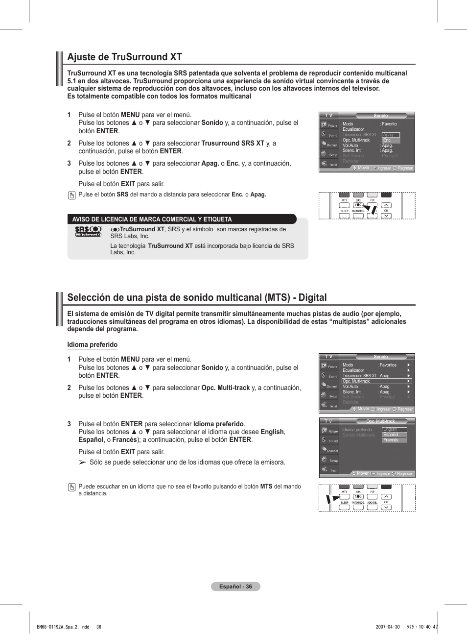 Ajuste de trusurround xt | Samsung HPT4234X-XAA User Manual | Page 104 / 136