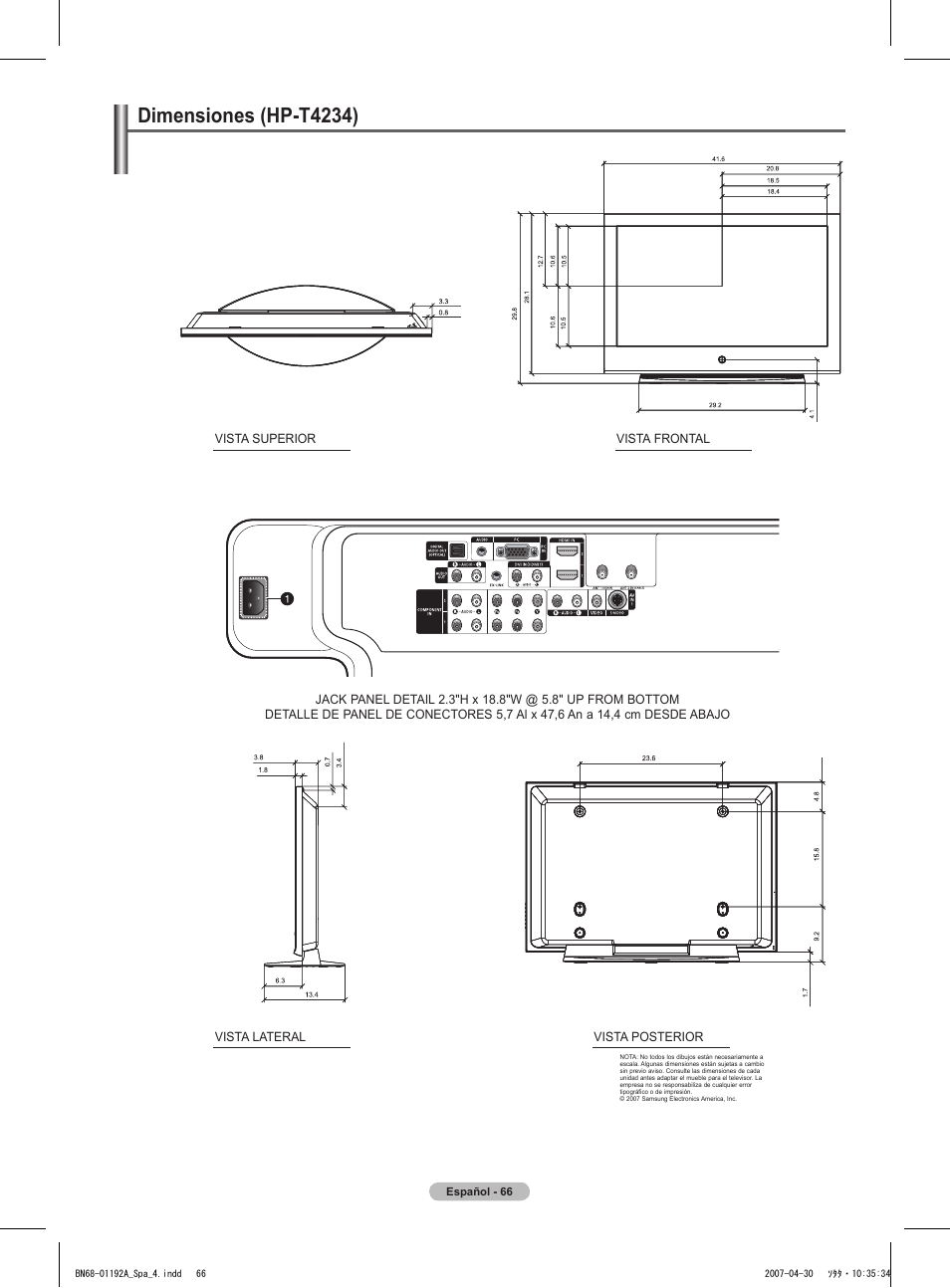 Dimensiones (hp-t4234) | Samsung HPT4234X-XAA User Manual | Page 134 / 136