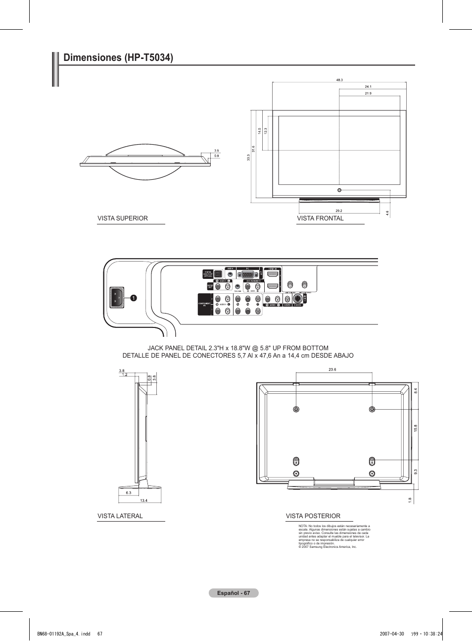 Dimensiones (hp-t5034) | Samsung HPT4234X-XAA User Manual | Page 135 / 136
