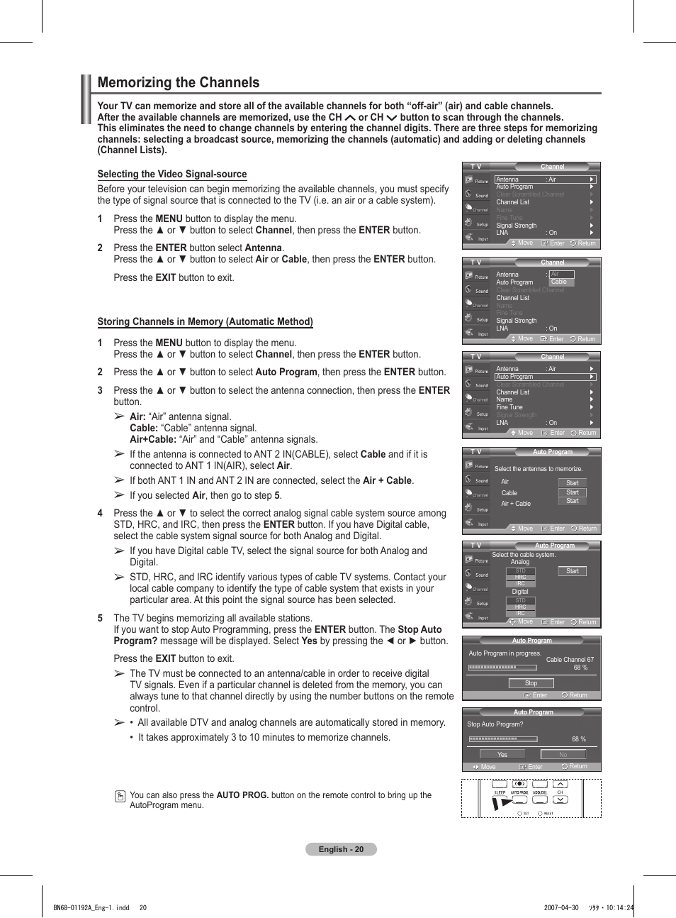 Memorizing the channels | Samsung HPT4234X-XAA User Manual | Page 20 / 136