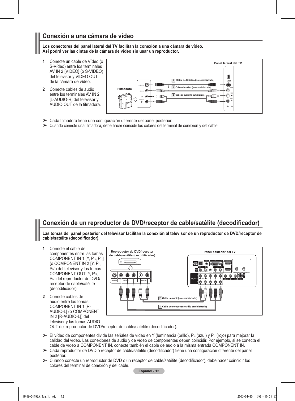Conexión a una cámara de vídeo | Samsung HPT4234X-XAA User Manual | Page 80 / 136