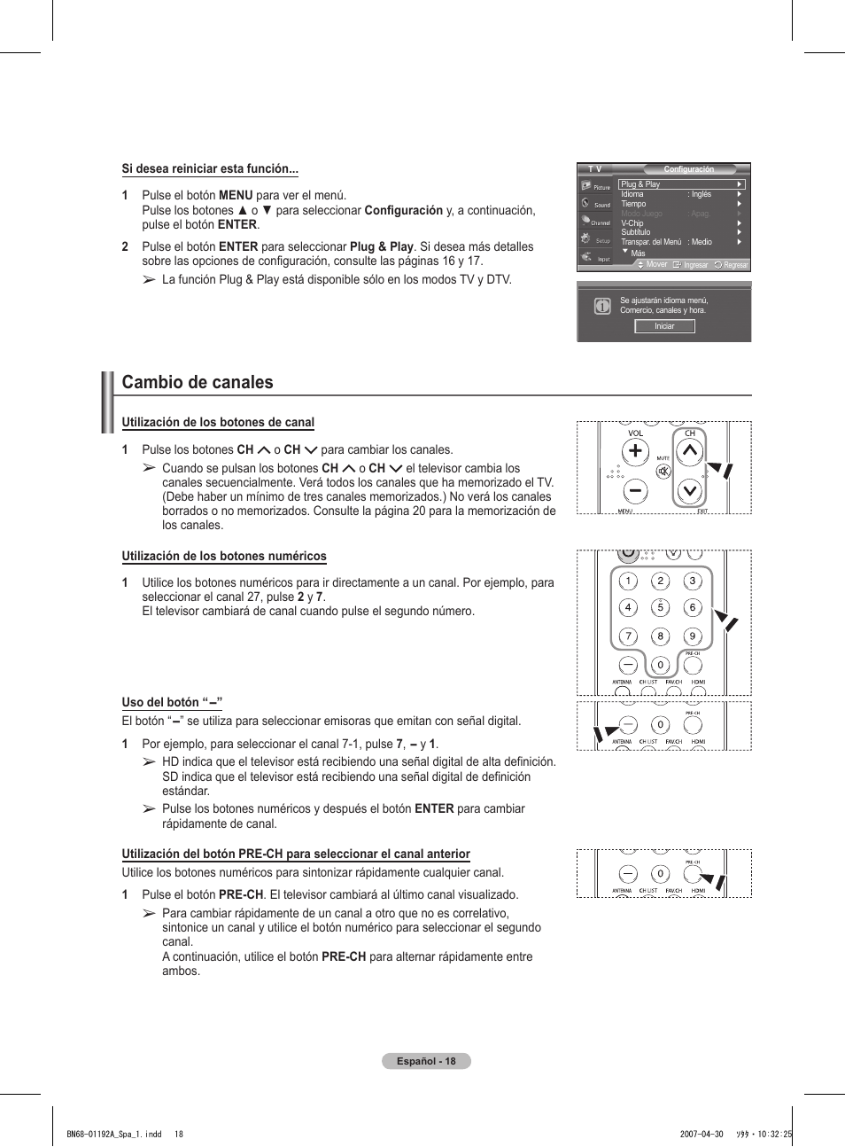 Cambio de canales | Samsung HPT4234X-XAA User Manual | Page 86 / 136