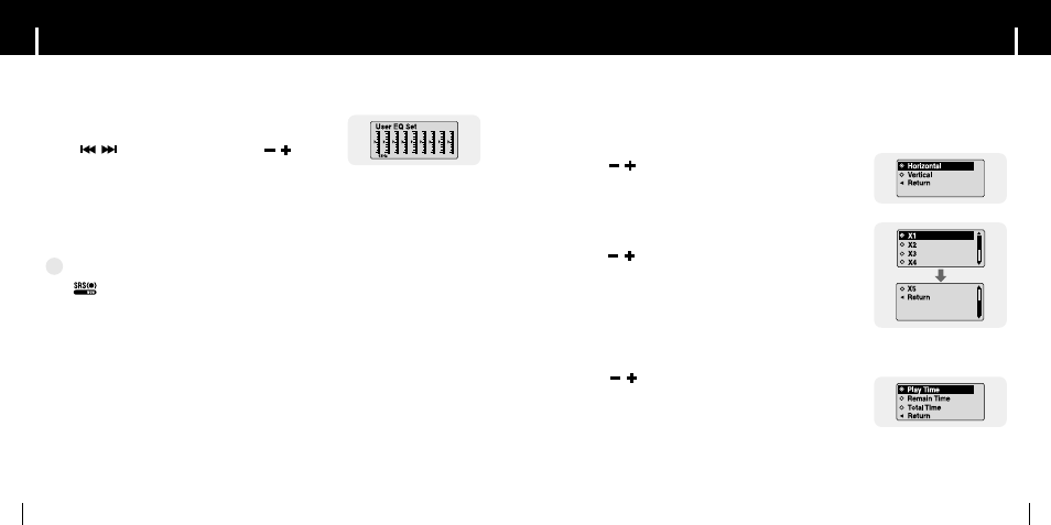Display settings, Display settings setting the eq mode, Iuser eq set | Idisplay time, Iscroll | Samsung YP-C1H-CHN User Manual | Page 21 / 28