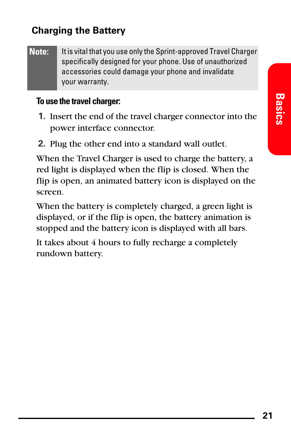 Charging the battery, Basics | Samsung SPH-A740DSSXAR User Manual | Page 29 / 94