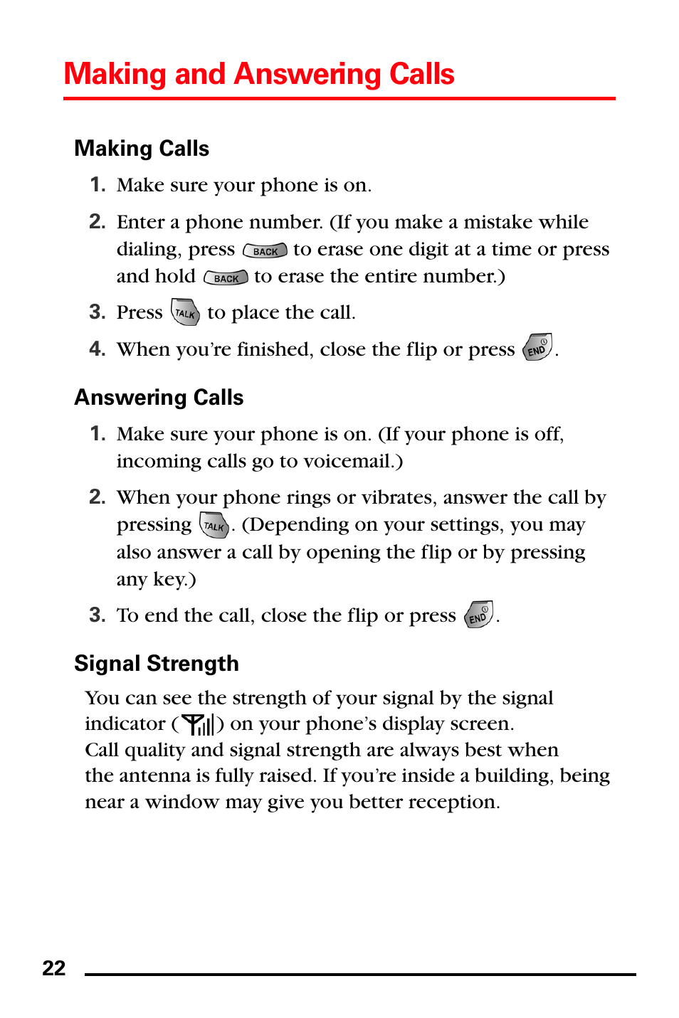 Making calls, Answering calls, Signal strength | Making and answering calls | Samsung SPH-A740DSSXAR User Manual | Page 30 / 94