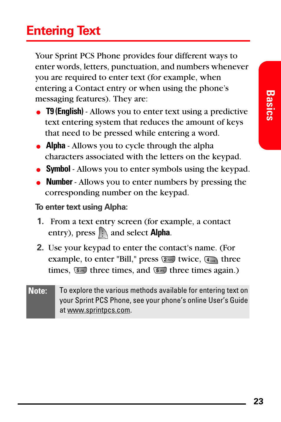 Entering text, Basics | Samsung SPH-A740DSSXAR User Manual | Page 31 / 94