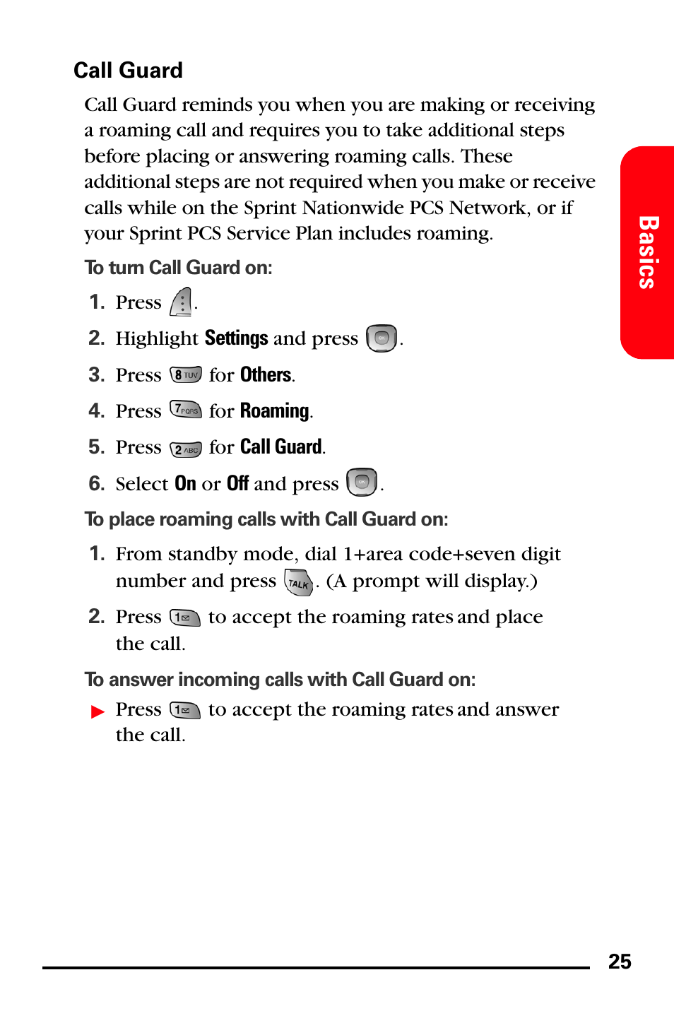 Call guard, Basics | Samsung SPH-A740DSSXAR User Manual | Page 33 / 94