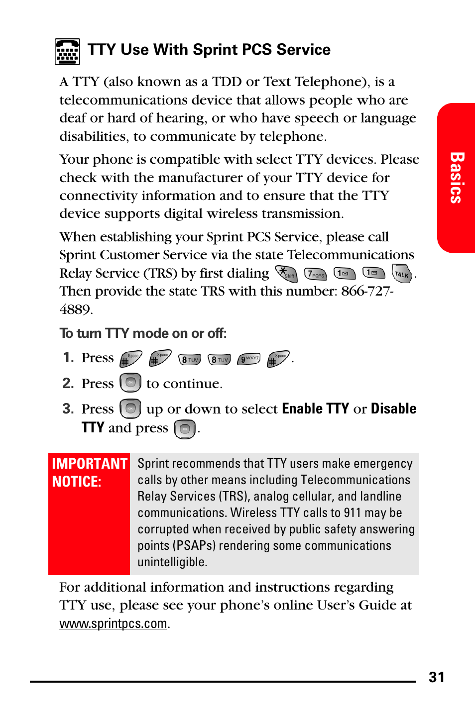 Tty use with sprint pcs service, Basics | Samsung SPH-A740DSSXAR User Manual | Page 39 / 94