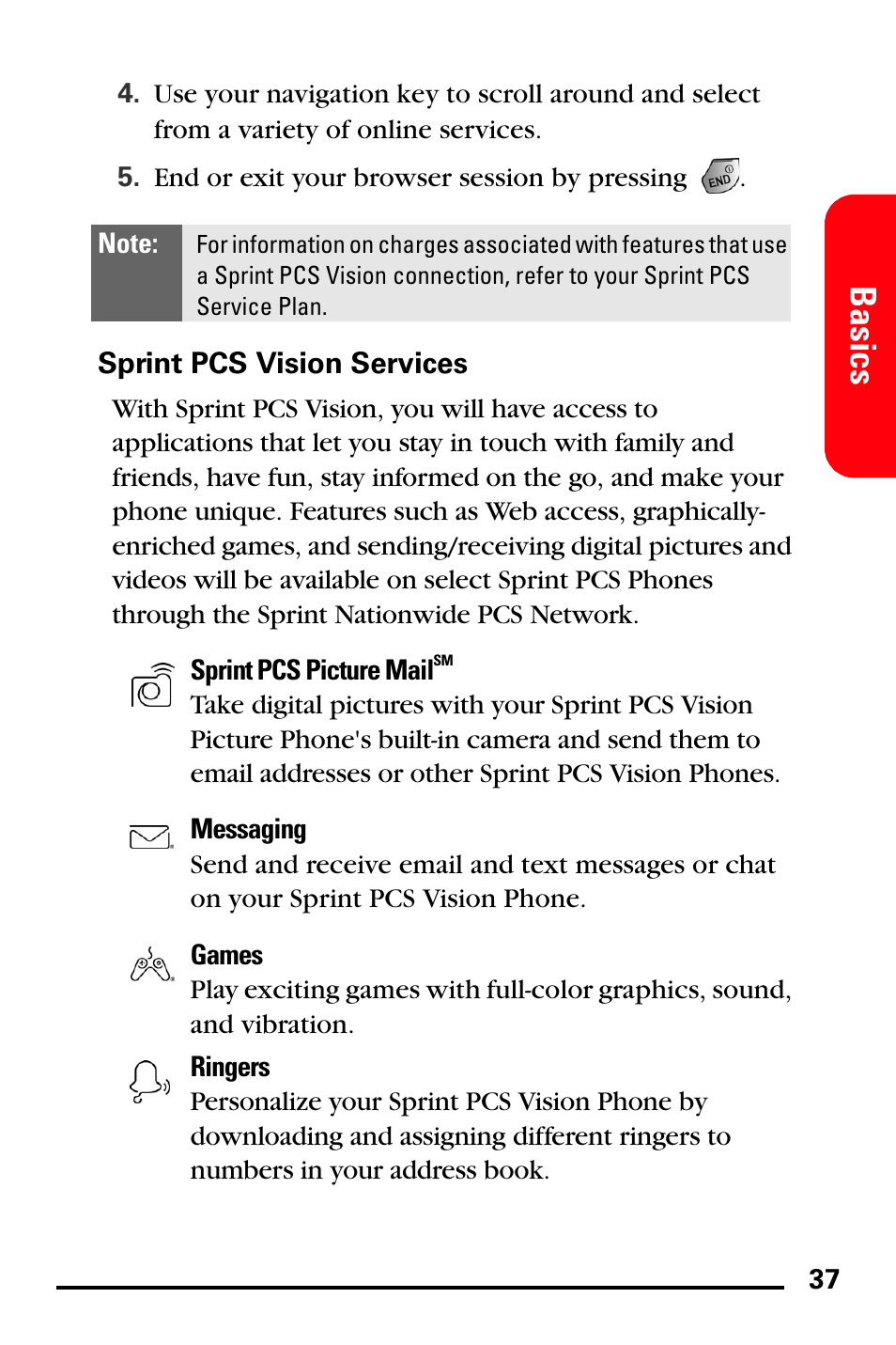 Sprint pcs vision services, Basics | Samsung SPH-A740DSSXAR User Manual | Page 45 / 94
