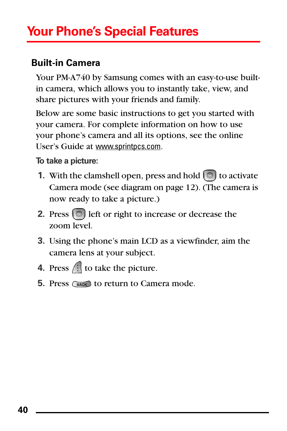 Built-in camera, Your phone’s special features | Samsung SPH-A740DSSXAR User Manual | Page 48 / 94