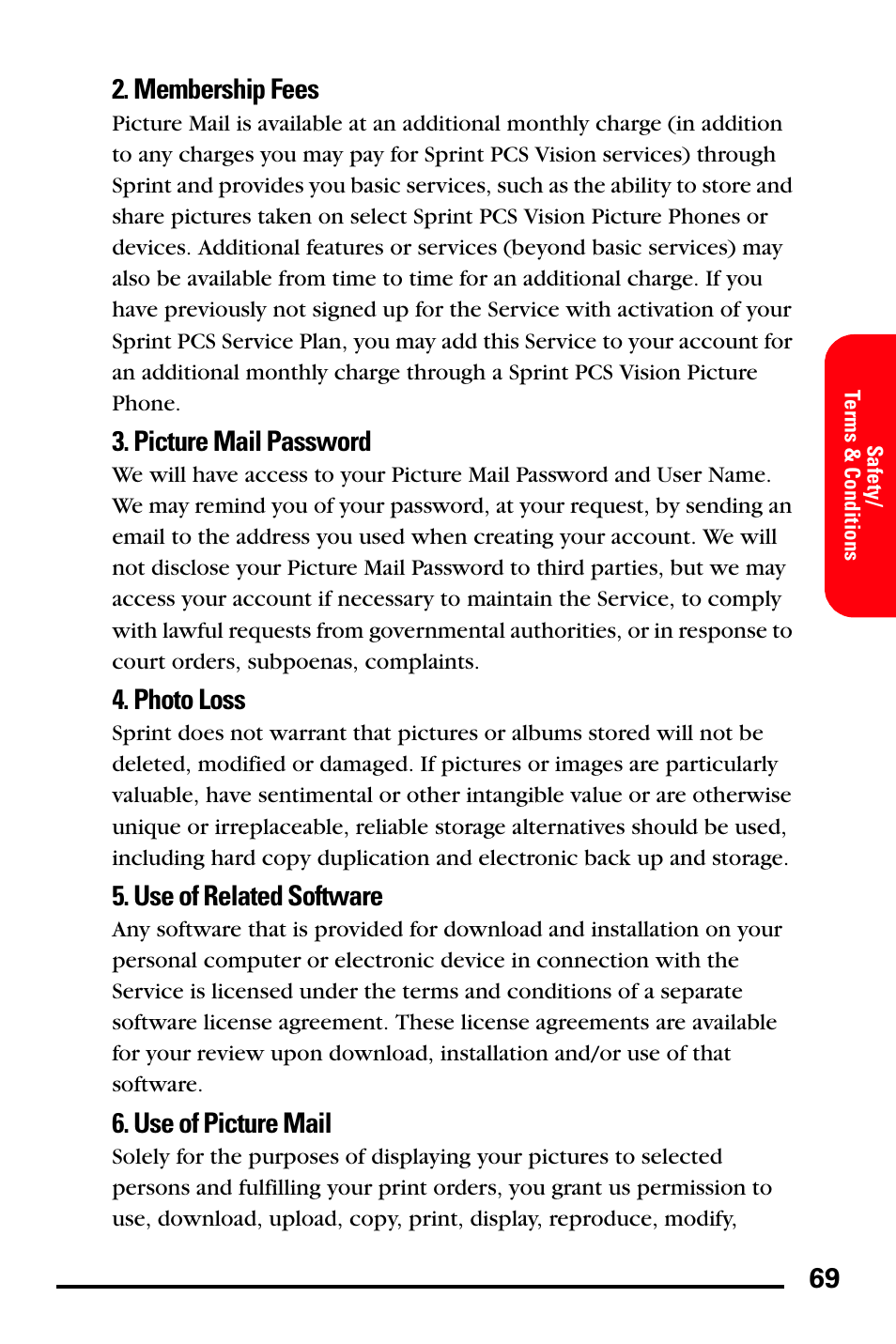 Membership fees, Picture mail password, Photo loss | Use of related software, Use of picture mail | Samsung SPH-A740DSSXAR User Manual | Page 77 / 94