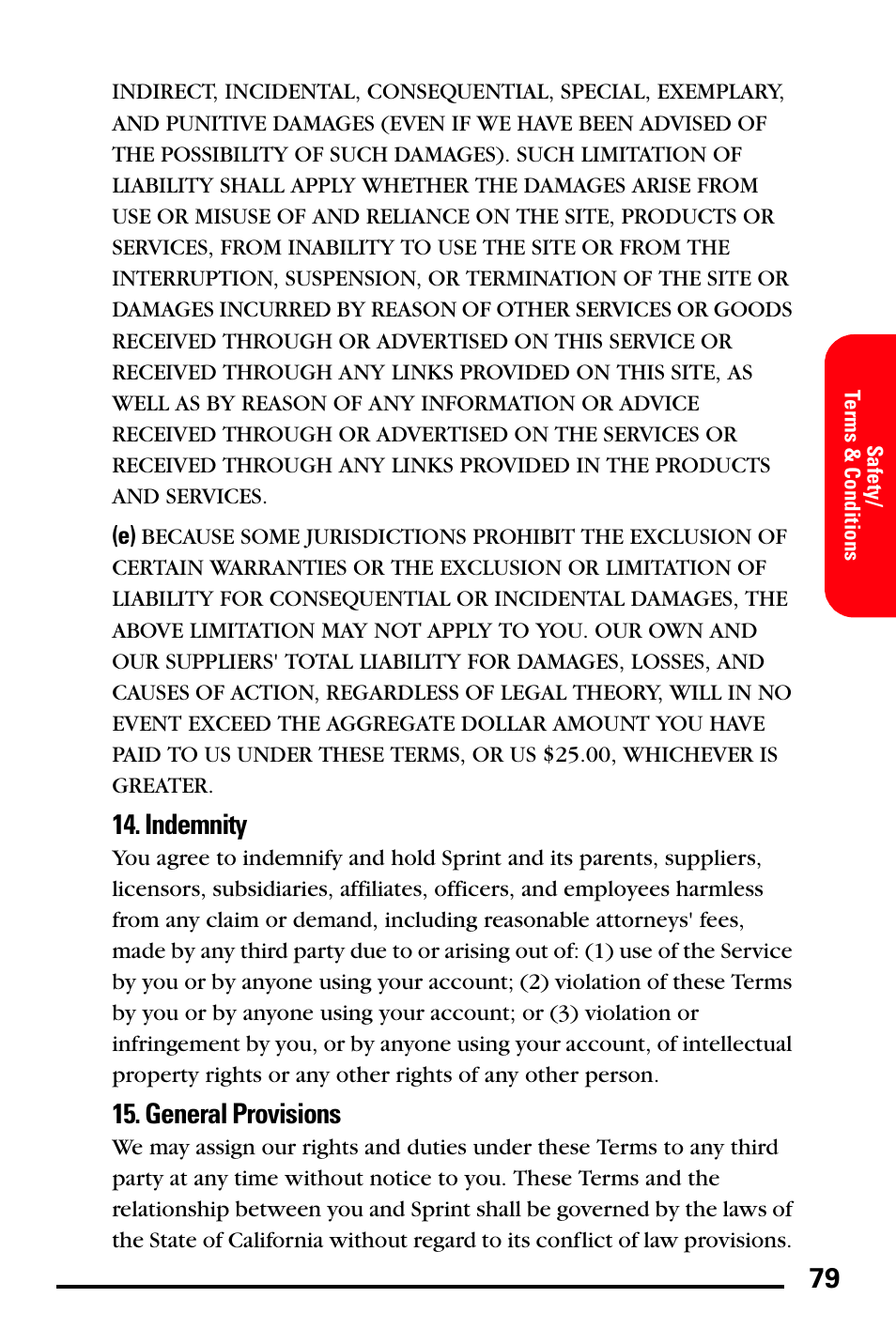 Indemnity, General provisions | Samsung SPH-A740DSSXAR User Manual | Page 87 / 94