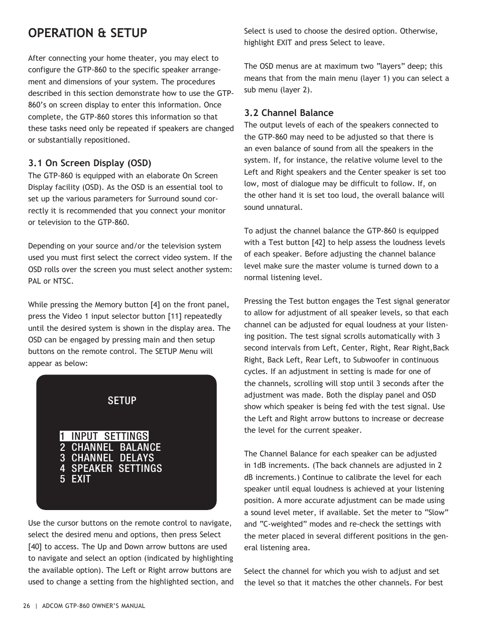 Operation & setup | Adcom GTP-860 User Manual | Page 26 / 36