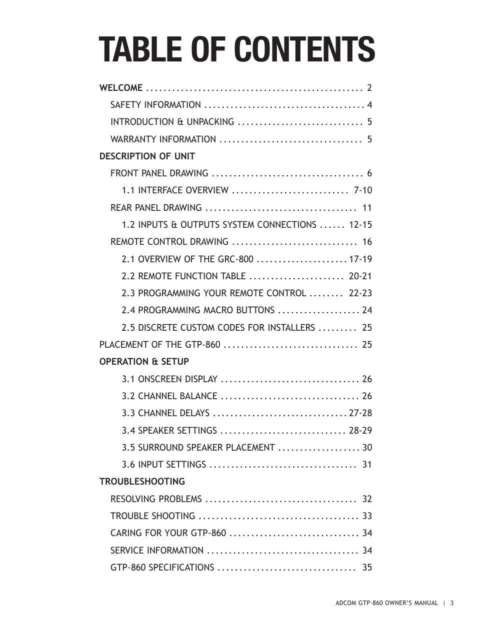 Adcom GTP-860 User Manual | Page 3 / 36