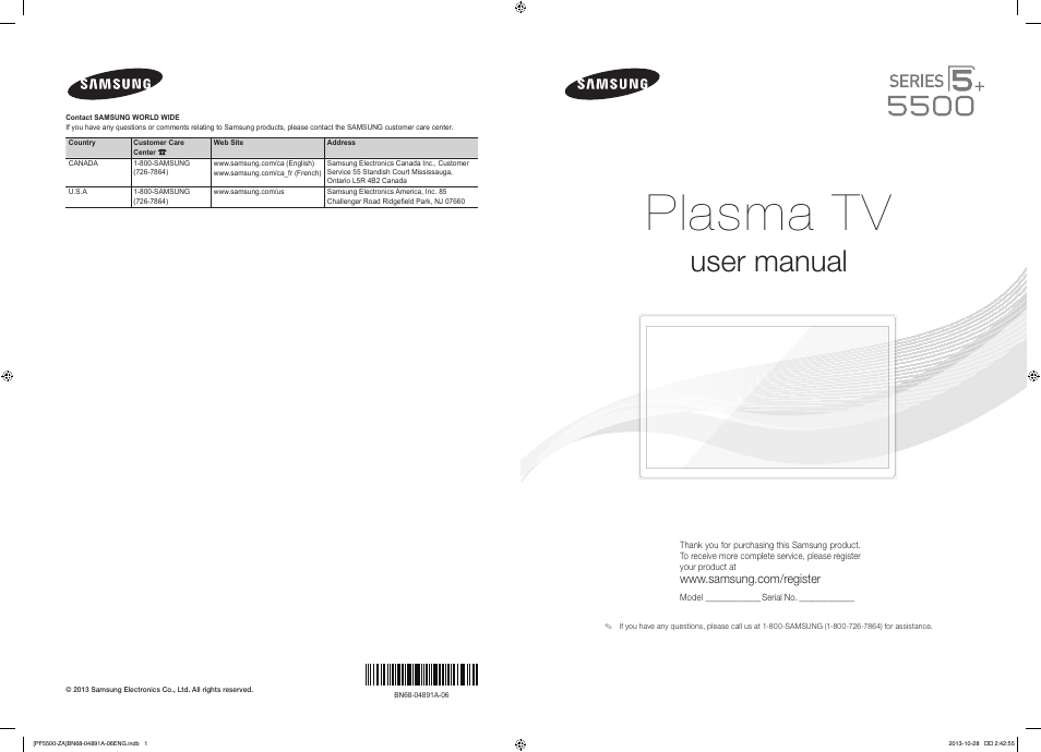 Samsung PN60F5500AFXZA User Manual | 33 pages