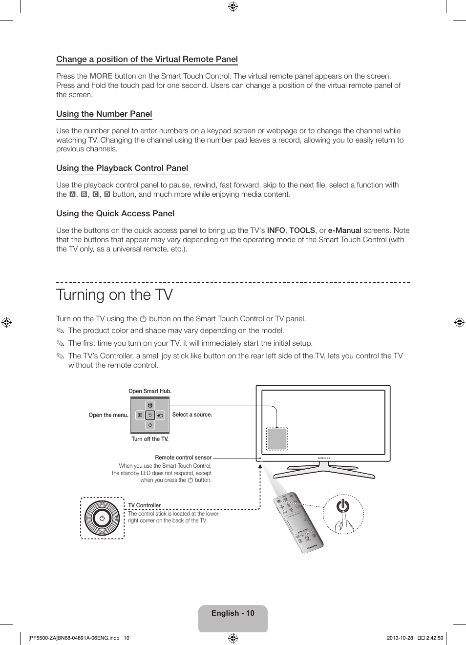 Turning on the tv | Samsung PN60F5500AFXZA User Manual | Page 10 / 33