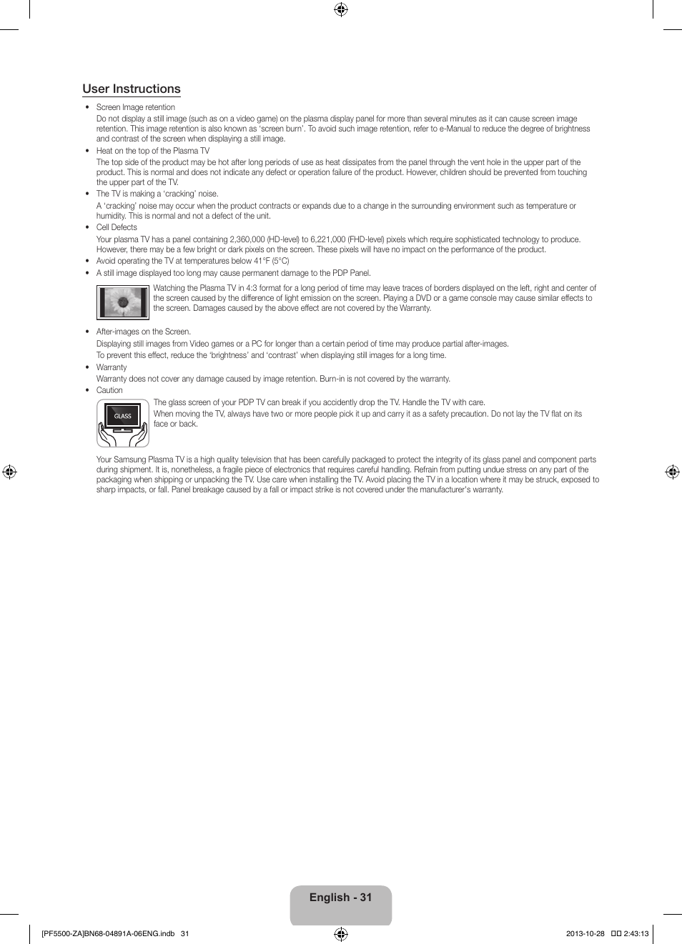 User instructions | Samsung PN60F5500AFXZA User Manual | Page 31 / 33