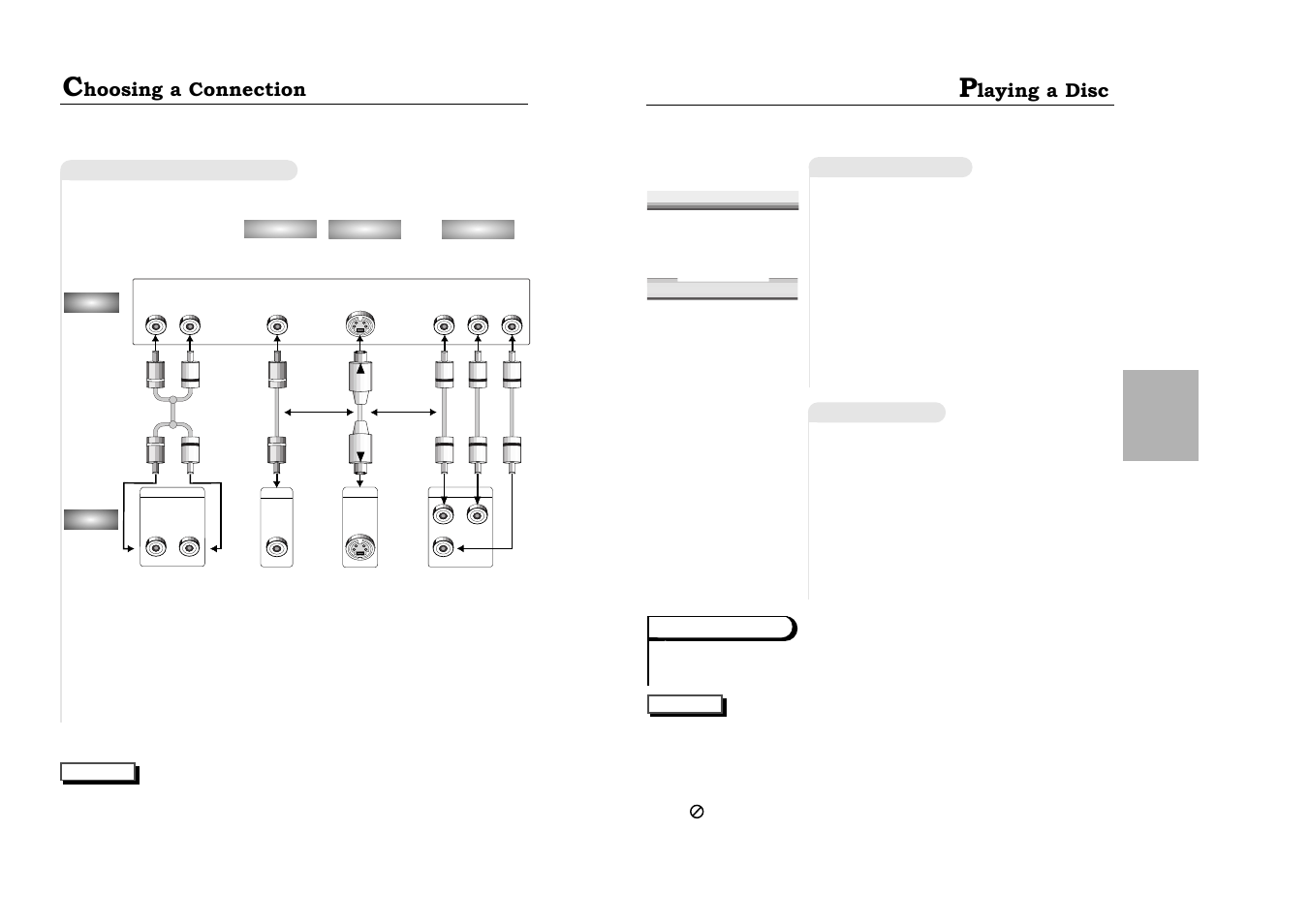 Connection to a tv, Basic functions, Playing a disc | Laying a disc, Hoosing a connection | Samsung DVD-511-XAA User Manual | Page 8 / 19