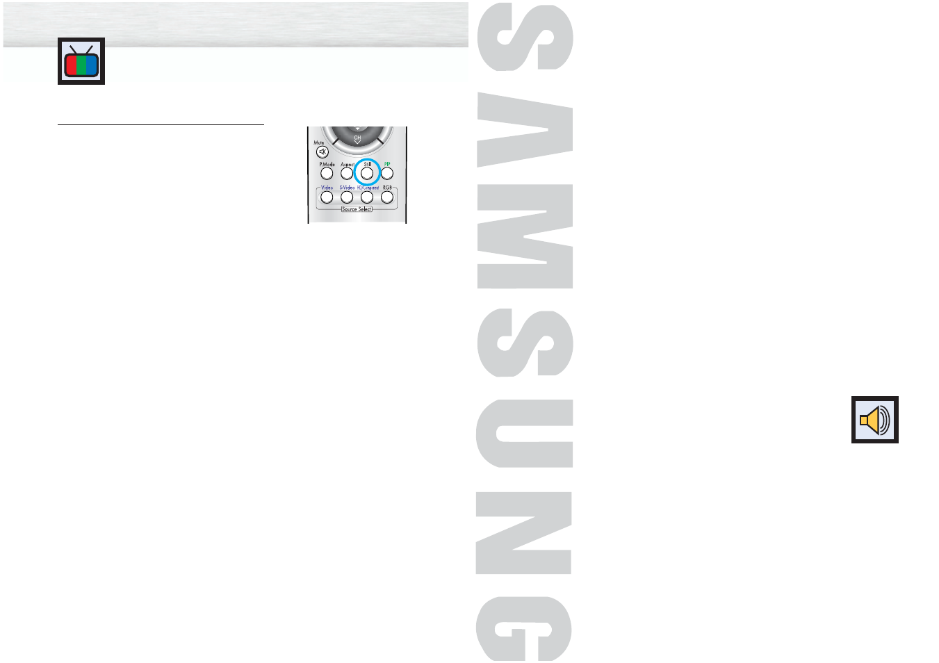 Freezing the picture, Sound control | Samsung HPM5027X-XAA User Manual | Page 16 / 34