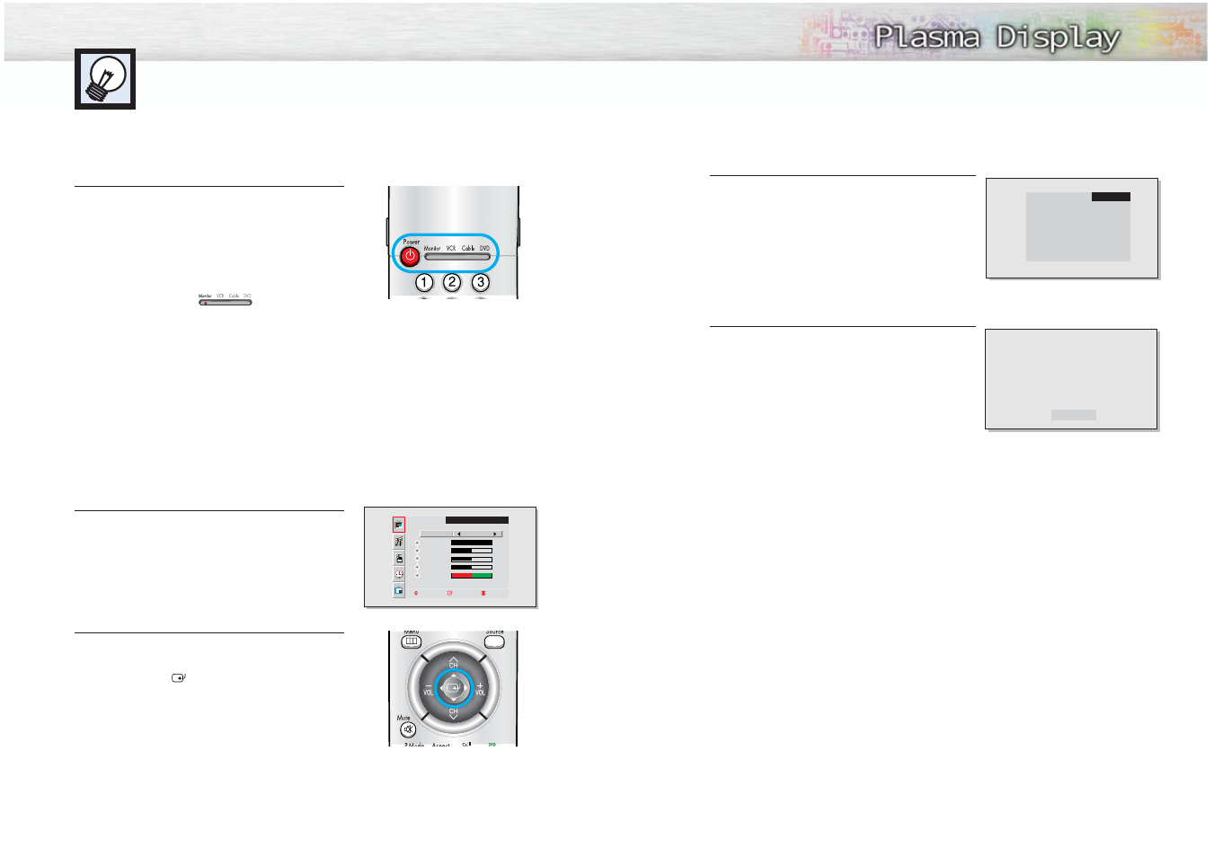 Turning the monitor(pdp) on and off, Viewing the menus and displays | Samsung HPM5027X-XAA User Manual | Page 9 / 34