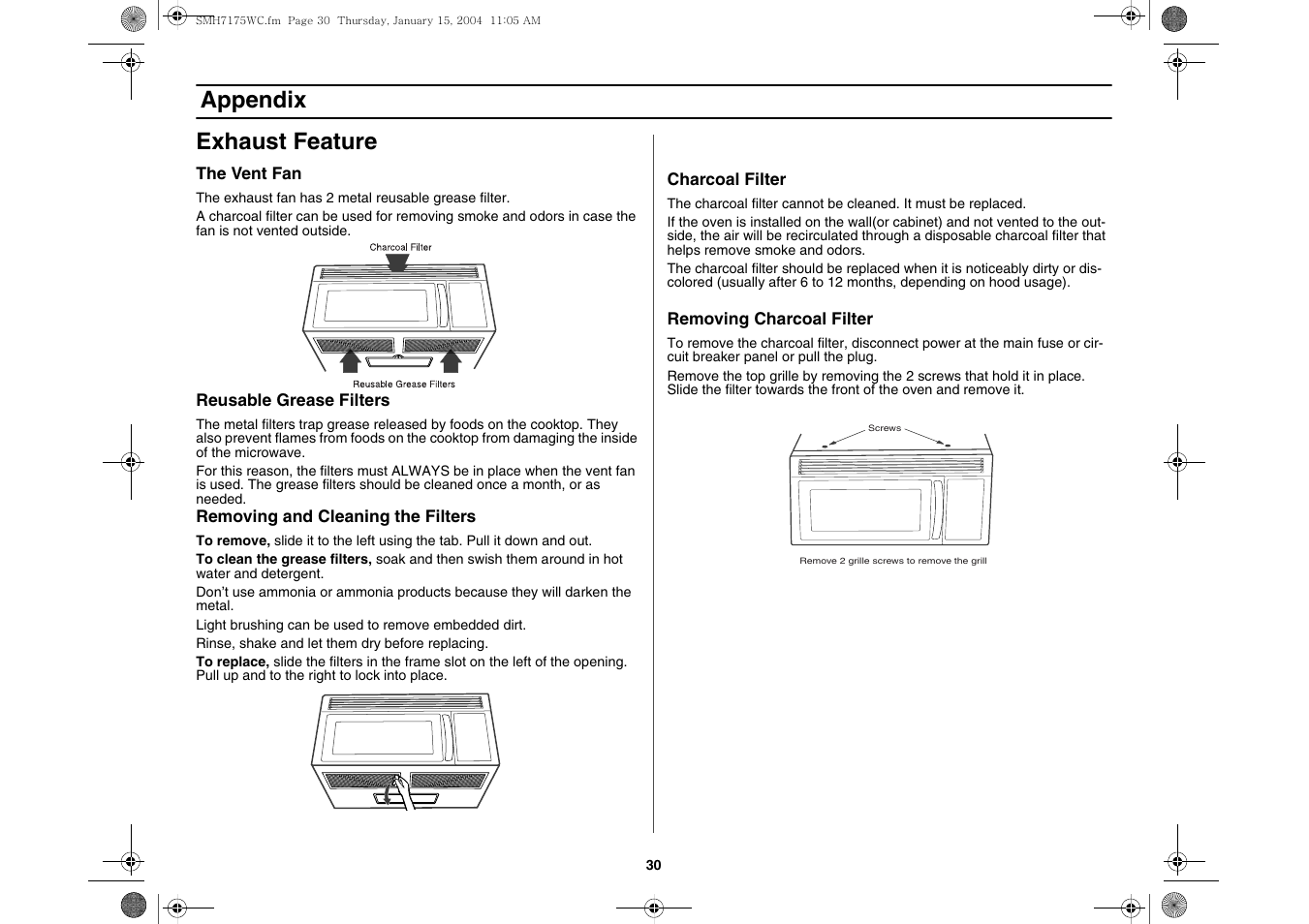 Exhaust feature, Appendix exhaust feature | Samsung SMH7175WC-XAA User Manual | Page 30 / 36