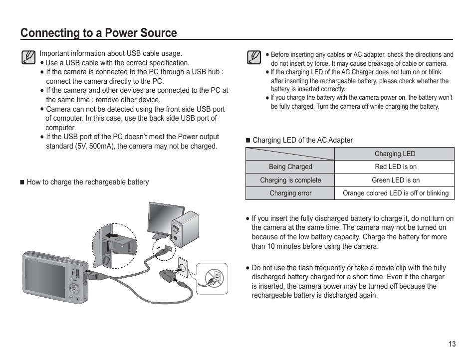 Connecting to a power source | Samsung EC-TL100BBP-US User Manual | Page 14 / 106