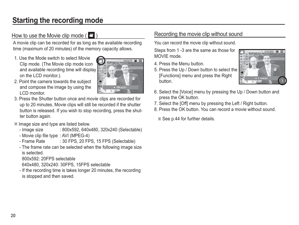 Starting the recording mode | Samsung EC-TL100BBP-US User Manual | Page 21 / 106