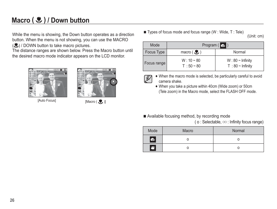 Macro ( ) / down button | Samsung EC-TL100BBP-US User Manual | Page 27 / 106
