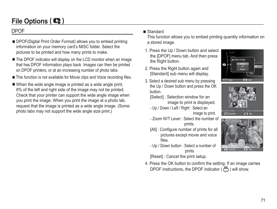 File options ( ), Dpof | Samsung EC-TL100BBP-US User Manual | Page 72 / 106