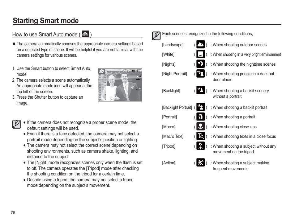 Starting smart mode | Samsung EC-TL100BBP-US User Manual | Page 77 / 106