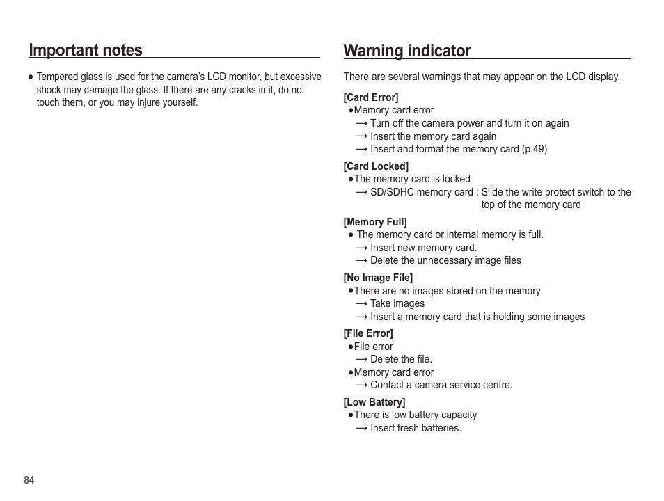 Warning indicator | Samsung EC-TL100BBP-US User Manual | Page 85 / 106