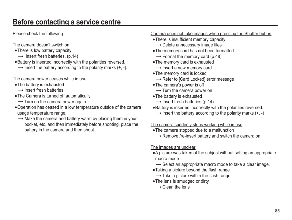 Before contacting a service centre | Samsung EC-TL100BBP-US User Manual | Page 86 / 106