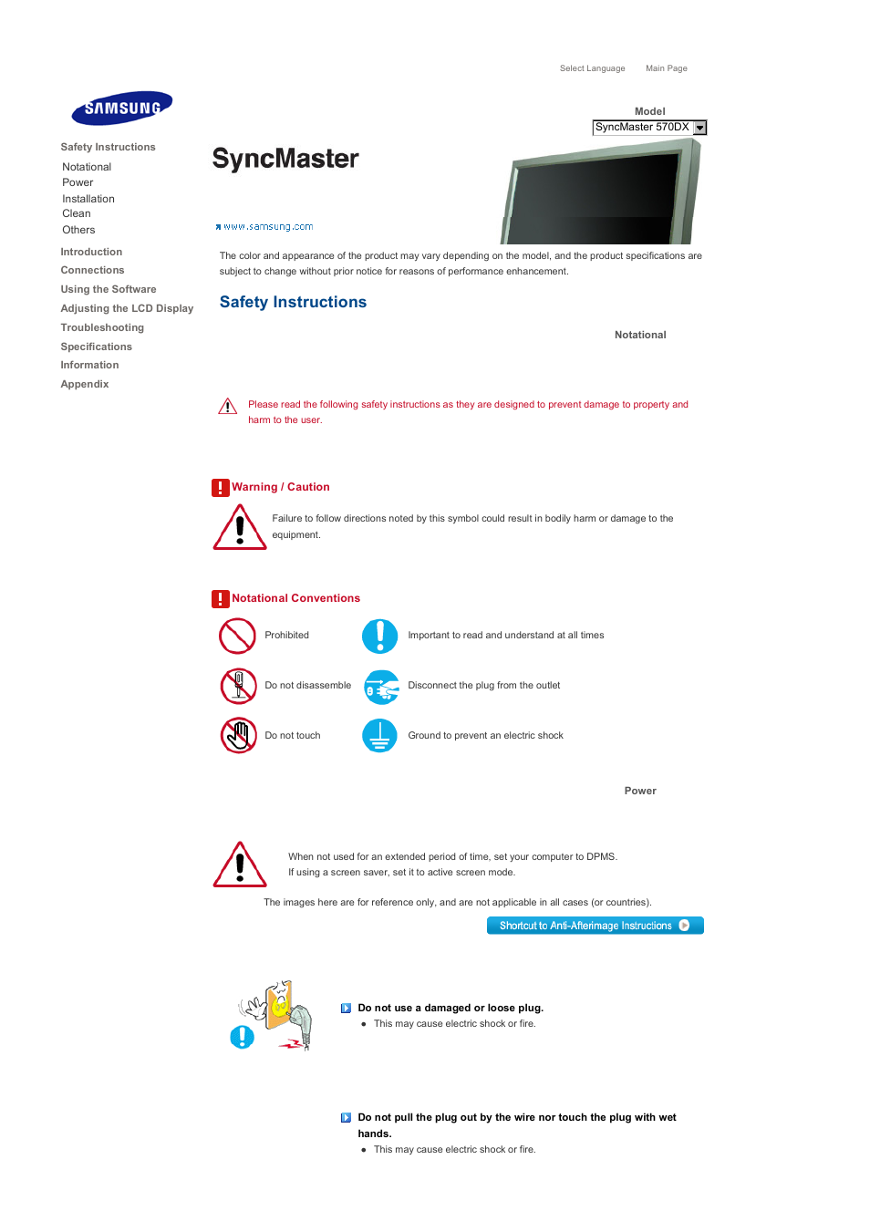 Safety instructions, Notational, Power | Samsung LS57BPHNB-XAA User Manual | Page 2 / 80