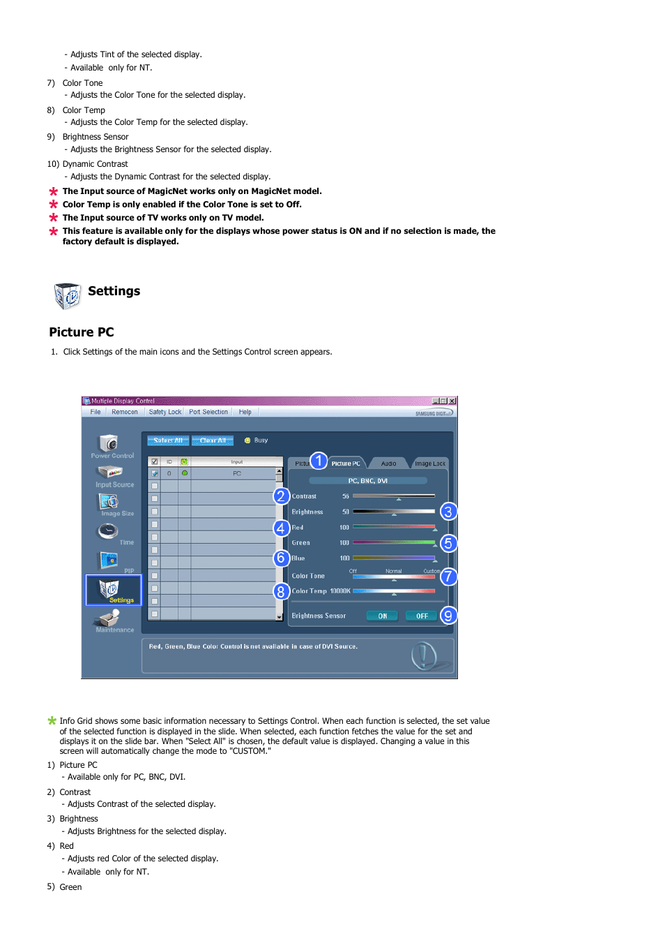 Settings picture pc | Samsung LS57BPHNB-XAA User Manual | Page 43 / 80