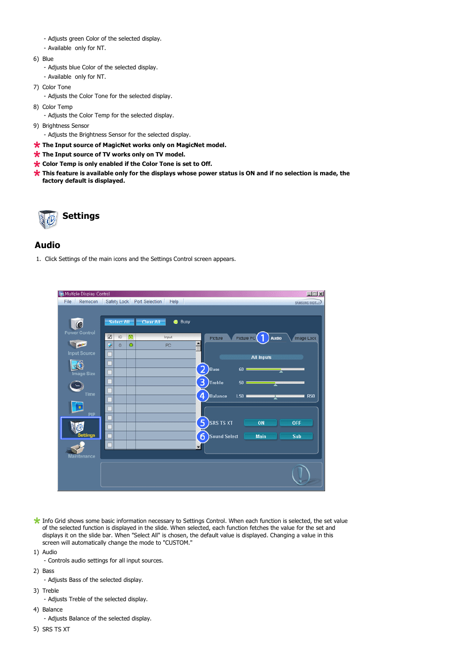 Settings audio | Samsung LS57BPHNB-XAA User Manual | Page 44 / 80