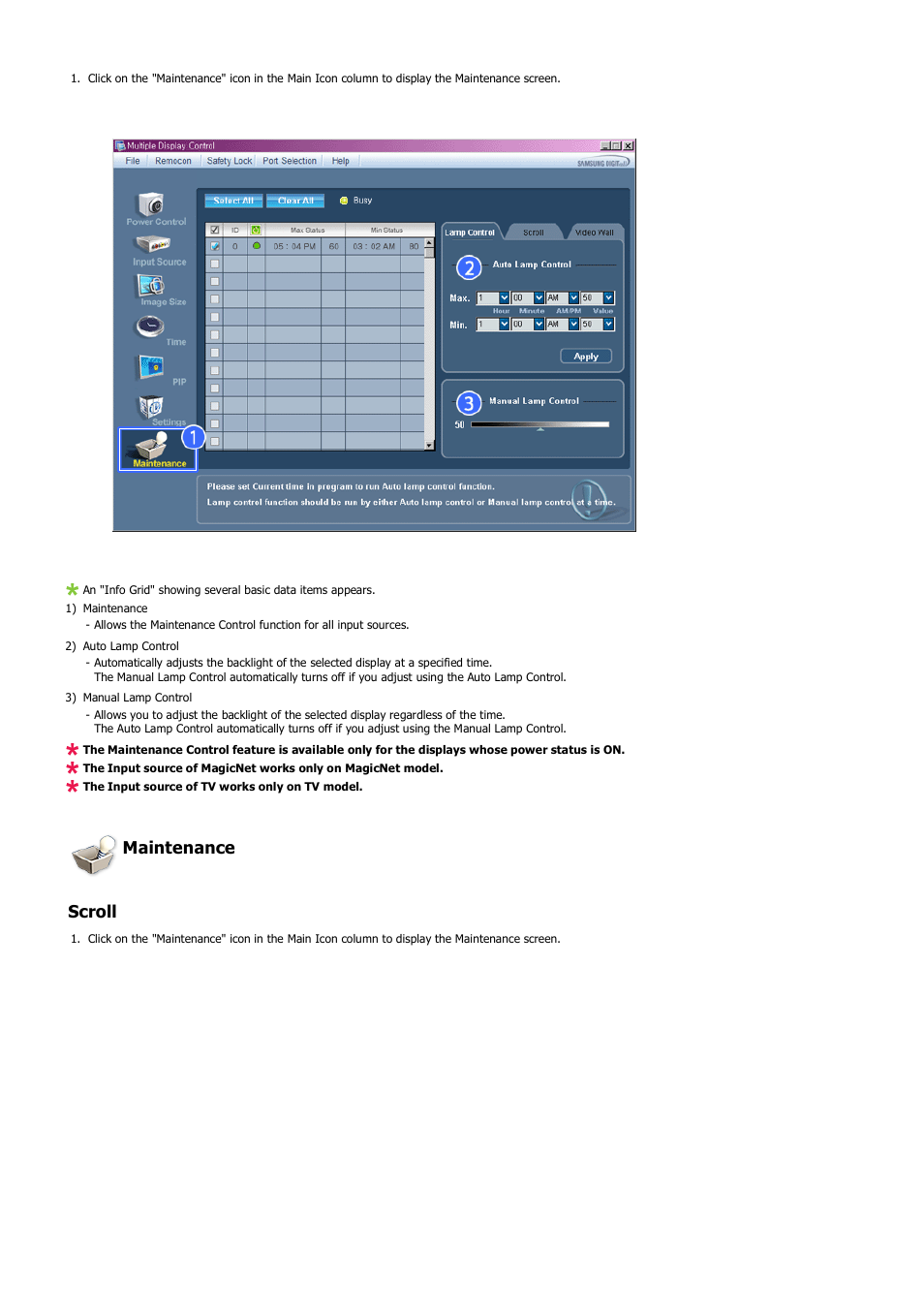 Maintenance scroll | Samsung LS57BPHNB-XAA User Manual | Page 46 / 80